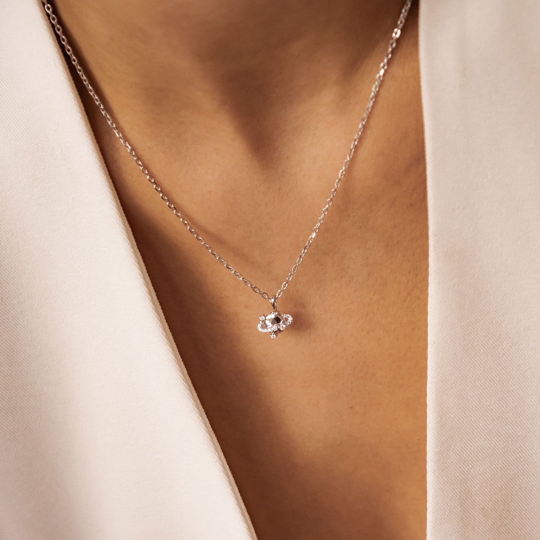 Collier Pendentif Planète Sterling Argent