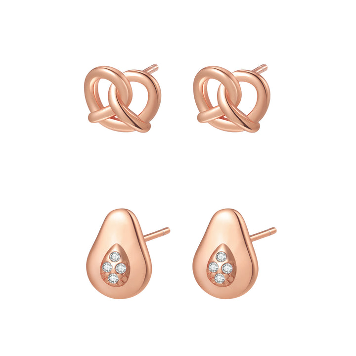 Pretzel and Avocado Stud Earring Set