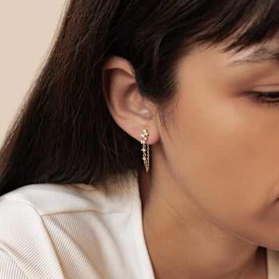 Strahlende Blüten-Ohrringe mit Ketten – Sterling Silber