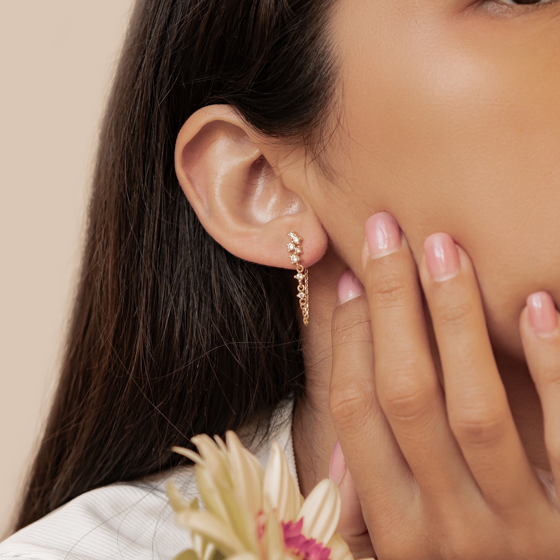 Boucles d’Oreilles Chaîne Rayonnante Blossom Argent Sterling