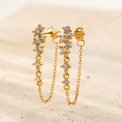 Strahlende Blüten-Ohrringe mit Ketten – Sterling Silber