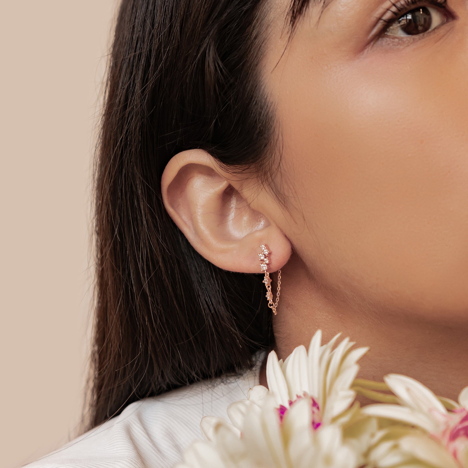 Boucles d’Oreilles Chaîne Rayonnante Blossom Argent Sterling