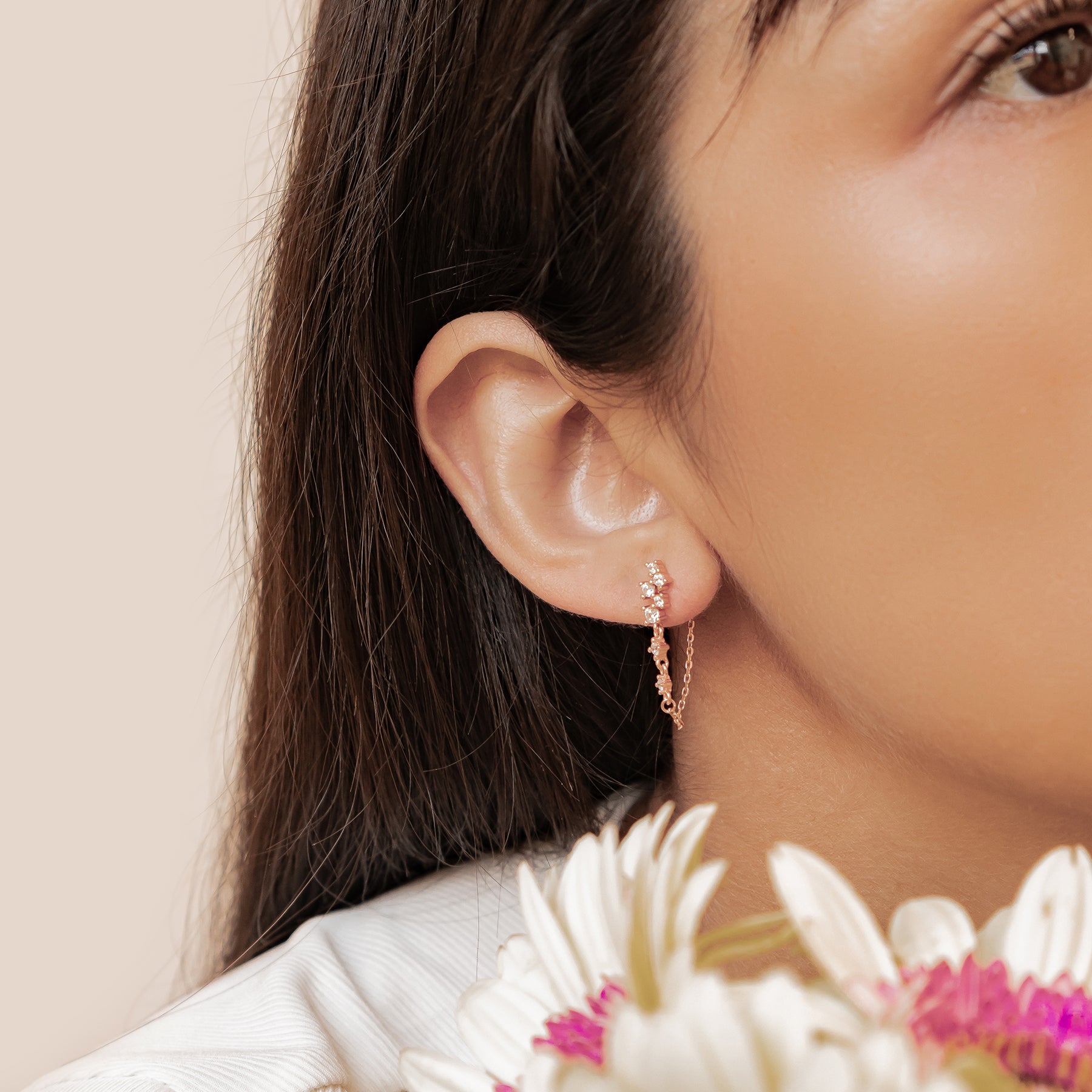 Boucles d’Oreilles Chaîne Rayonnante Blossom Argent Sterling