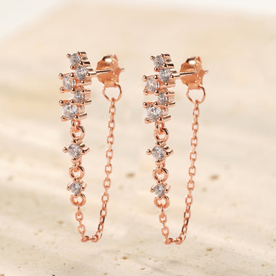 Strahlende Blüten-Ohrringe mit Ketten – Sterling Silber