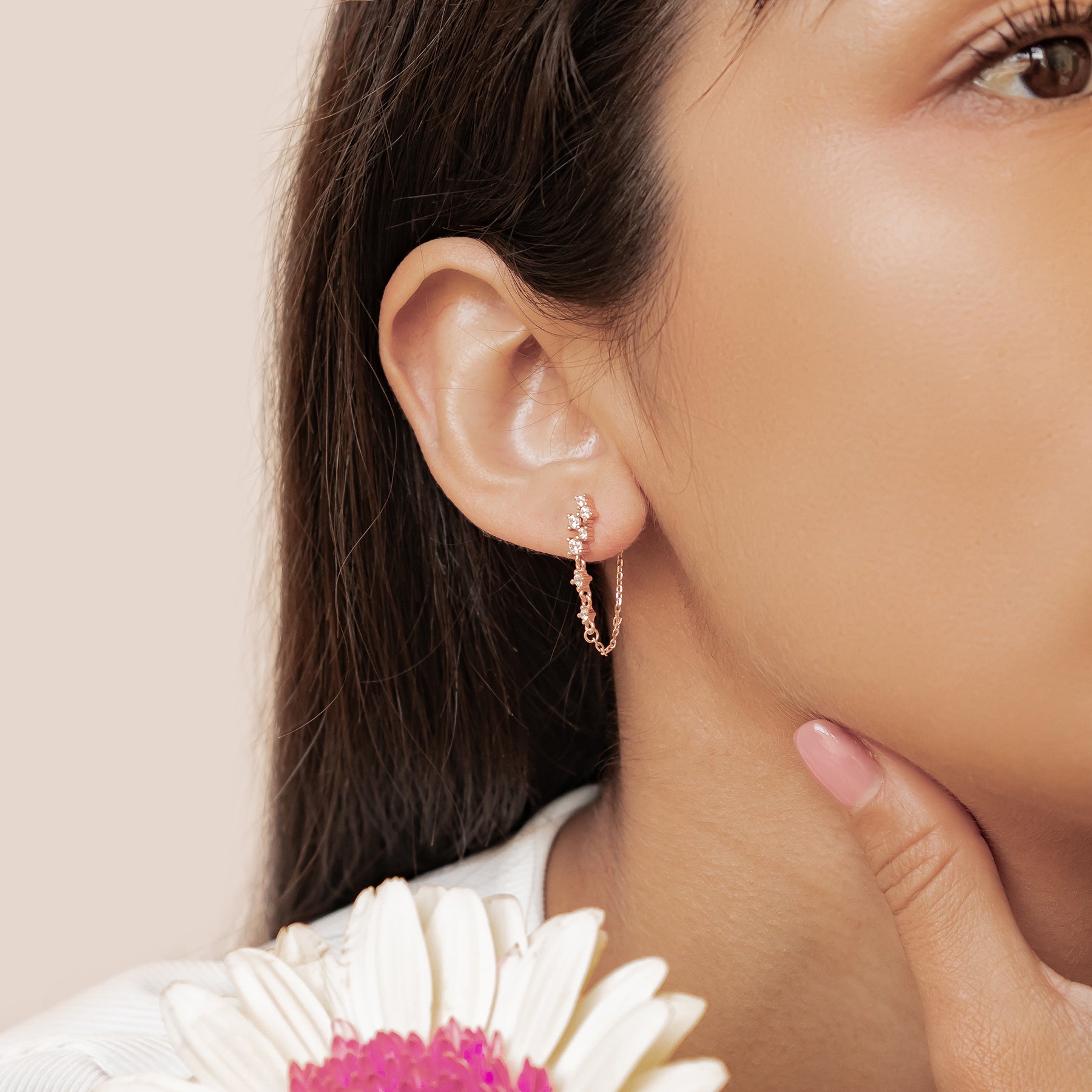 Boucles d’Oreilles Chaîne Rayonnante Blossom Argent Sterling