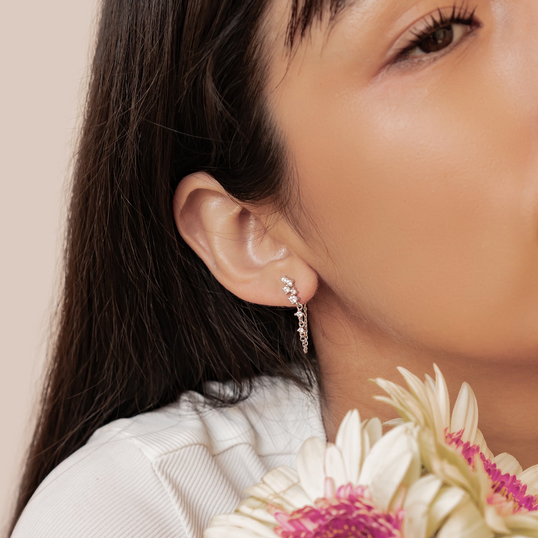 Boucles d’Oreilles Chaîne Rayonnante Blossom Argent Sterling