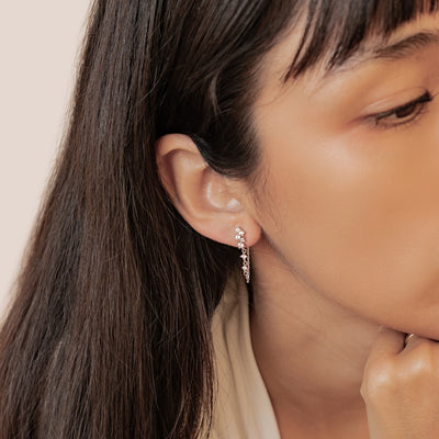 Strahlende Blüten-Ohrringe mit Ketten – Sterling Silber