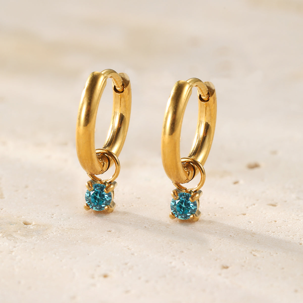 Rainbow Gemstone Hoop Earrings Stainless Steel