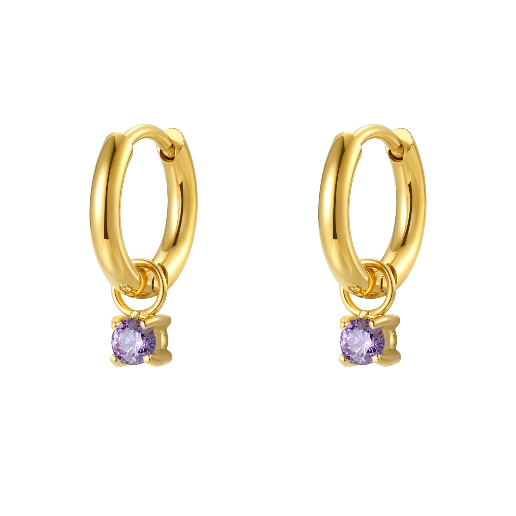 Rainbow Gemstone Hoop Earrings Stainless Steel