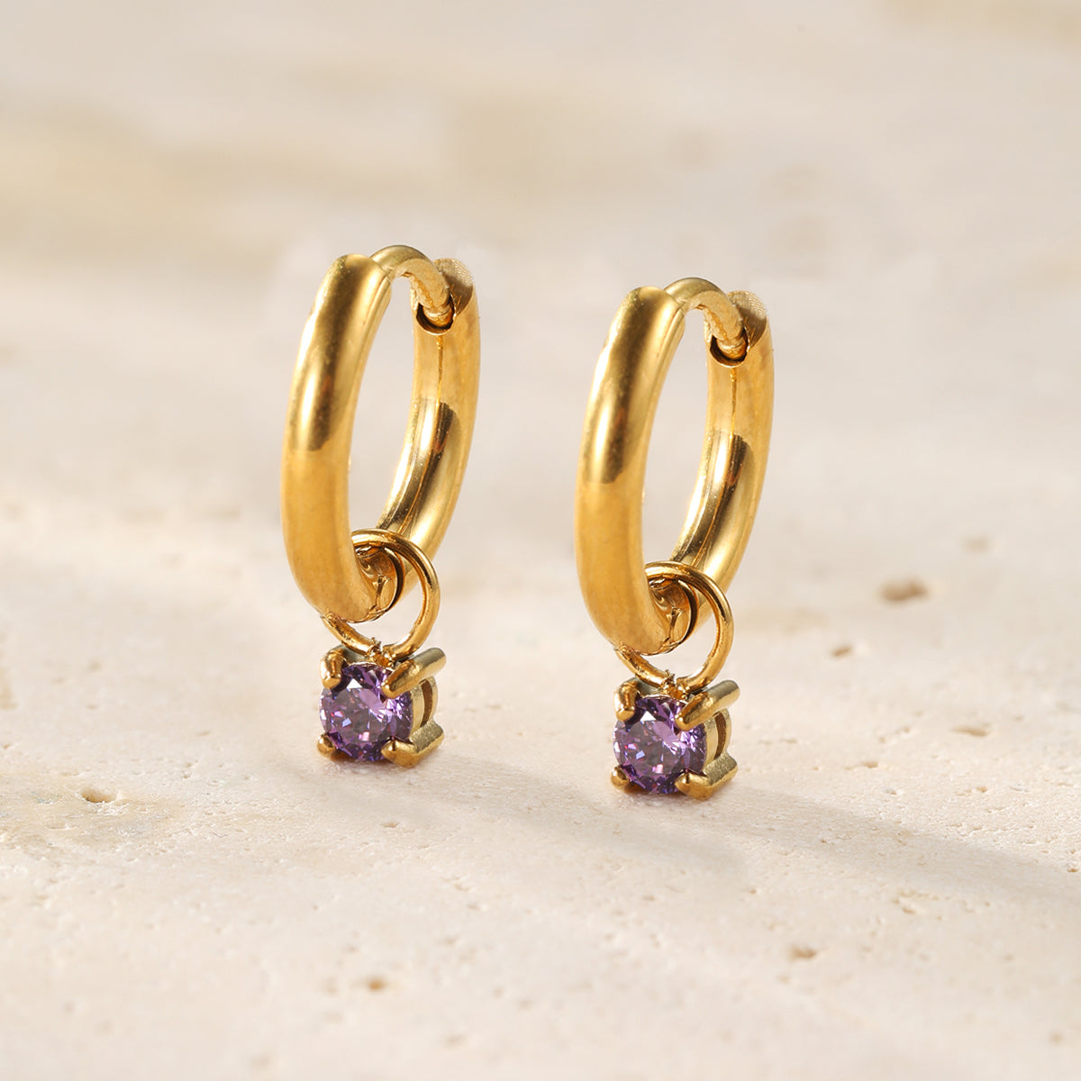 Rainbow Gemstone Hoop Earrings Stainless Steel