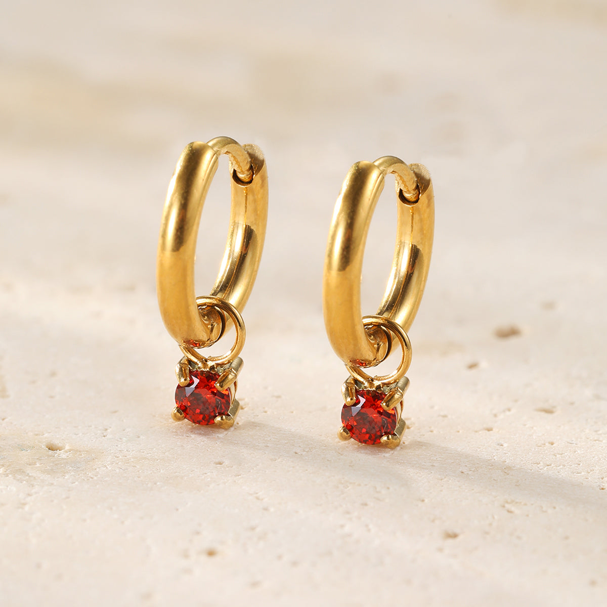 Rainbow Gemstone Hoop Earrings Stainless Steel