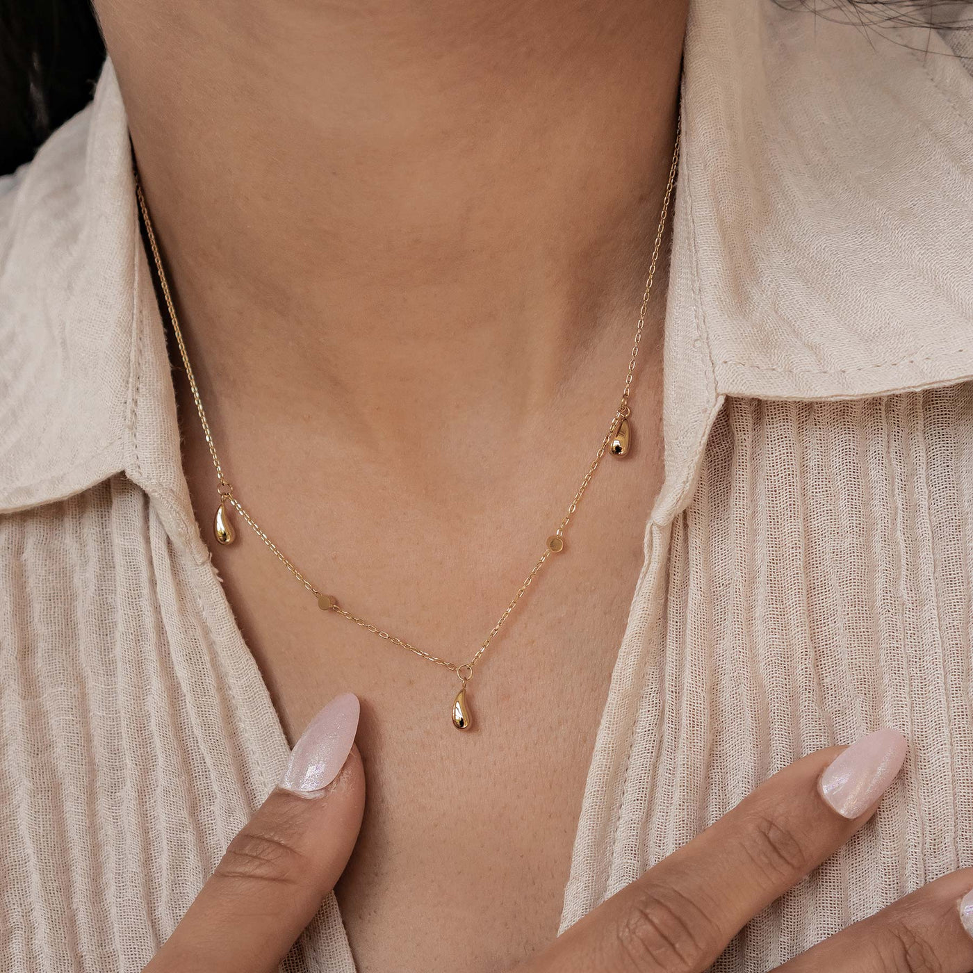 Raindrop & Sparkle Chain Necklace Waterproof