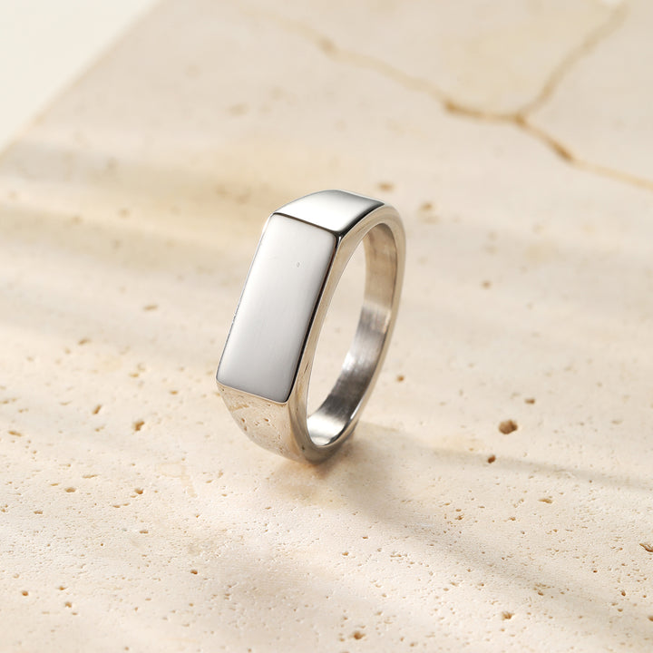 Rectangular signet ring for men in silver stainless steel