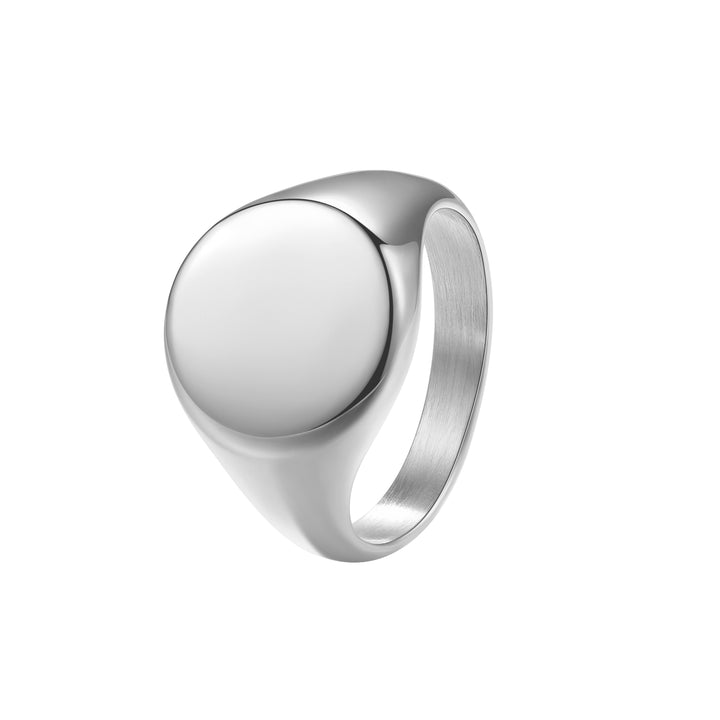 Round signet ring for men in silver stainless steel