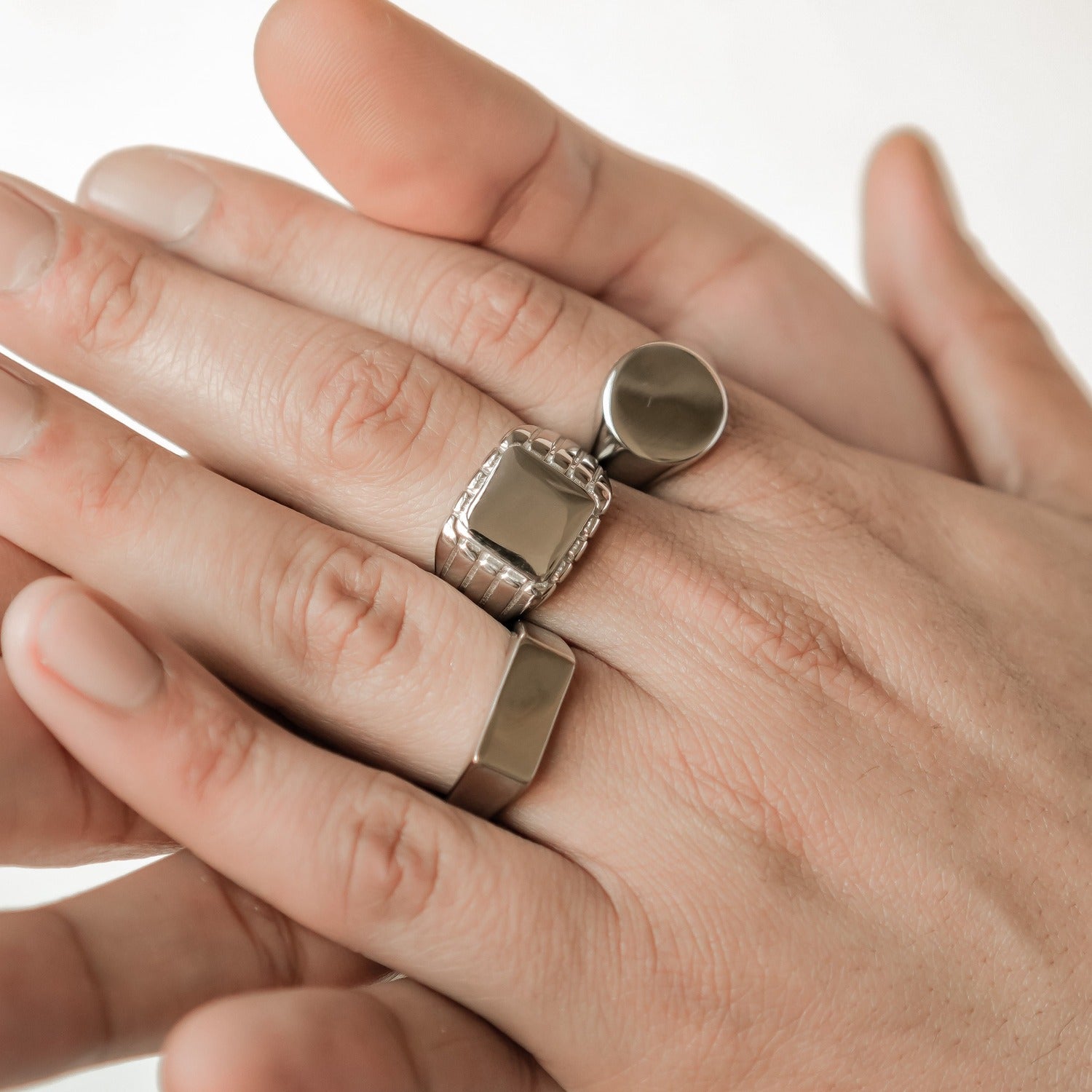 Bague Signet Carrée Gravée Homme Acier Inoxydable