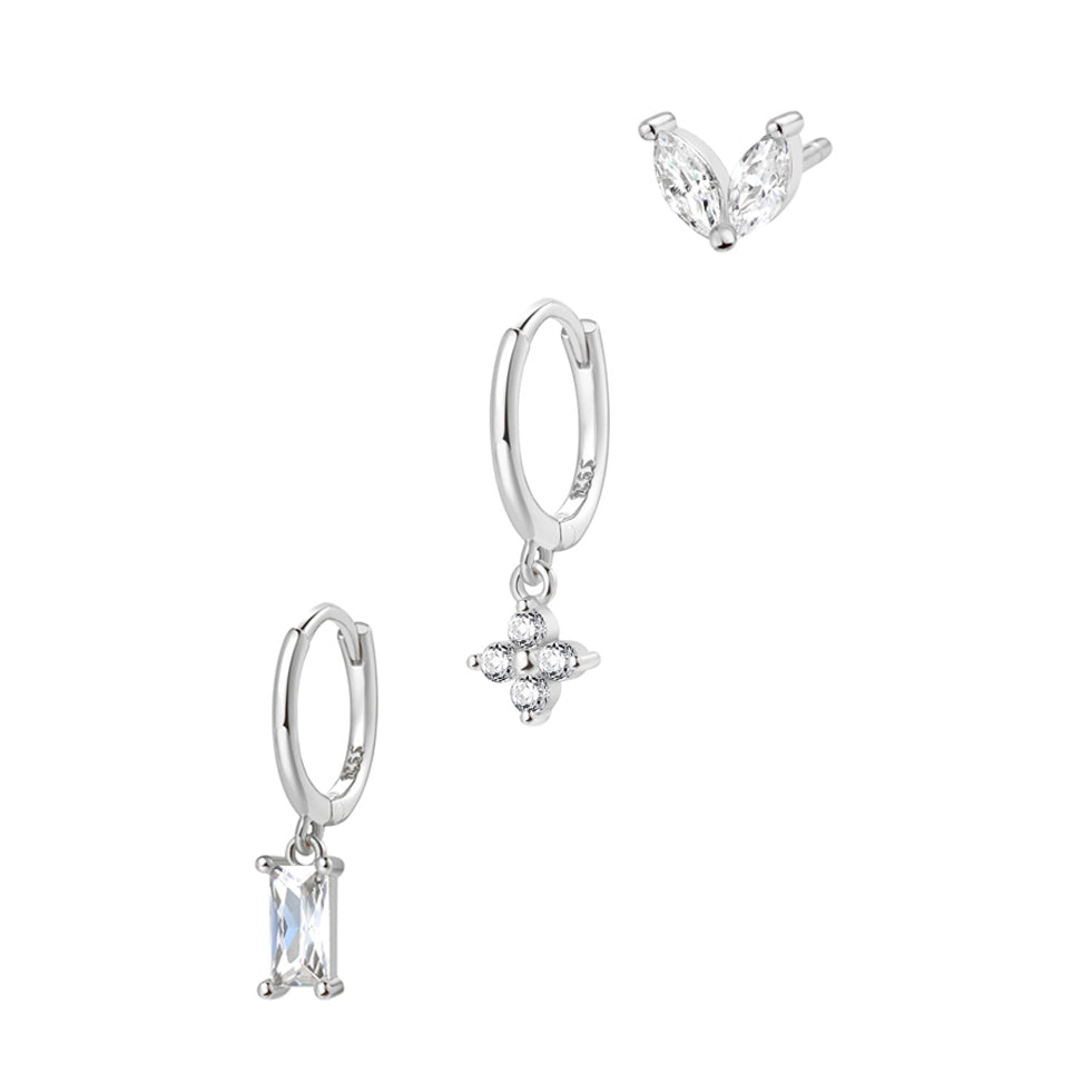 Earring Stack 3 Ear Stack Set of 3 Sterling Silver Earrings – Hey Happiness