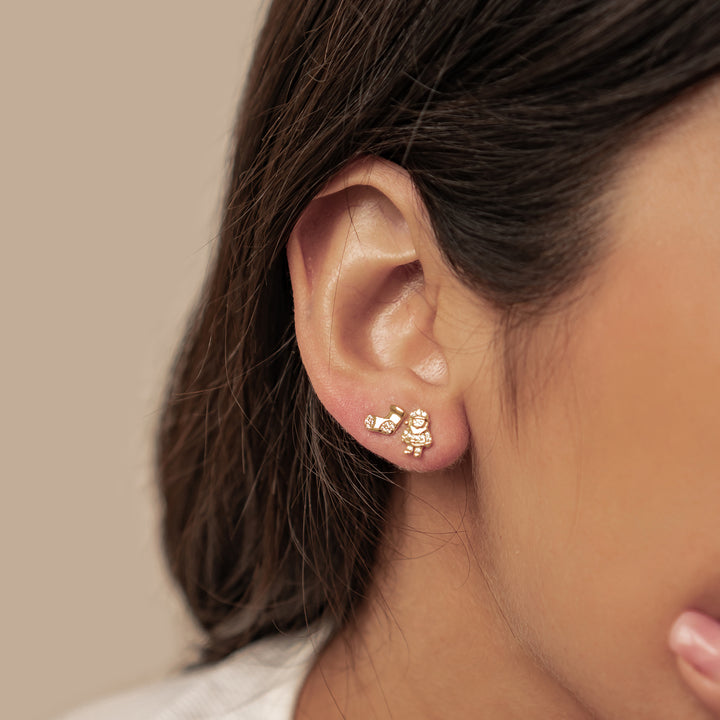 Pendientes Botón Santa y Calcetín Navidad Plata de Ley 925