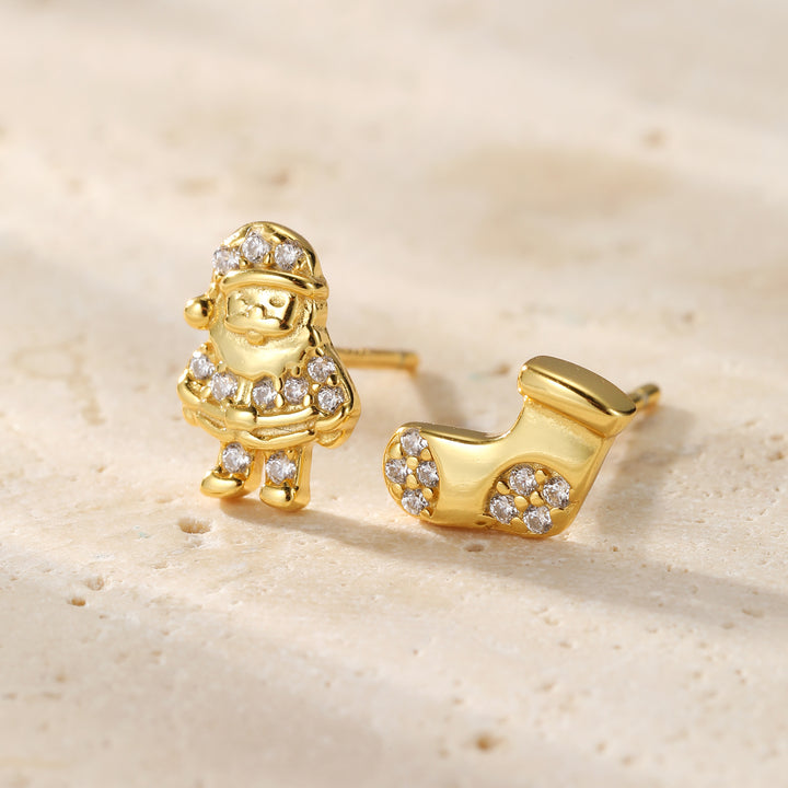 Pendientes Botón Santa y Calcetín Navidad Plata de Ley 925