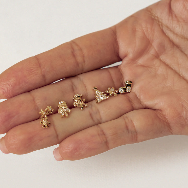 Pendientes Botón Santa y Calcetín Navidad Plata de Ley 925