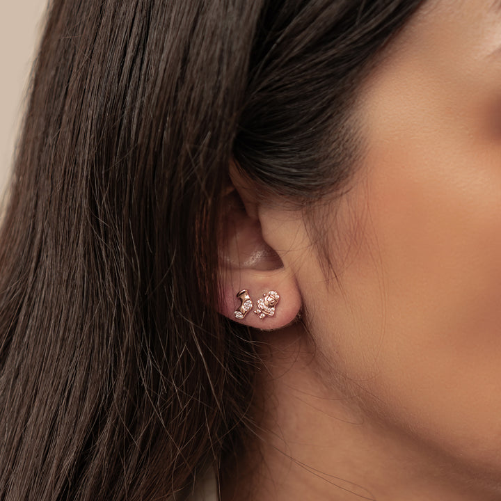Pendientes Botón Santa y Calcetín Navidad Plata de Ley 925