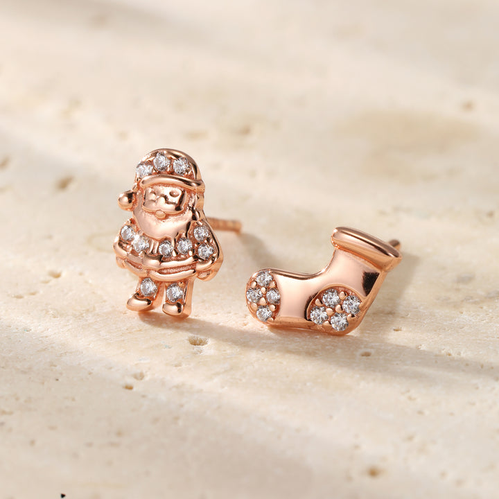 Pendientes Botón Santa y Calcetín Navidad Plata de Ley 925