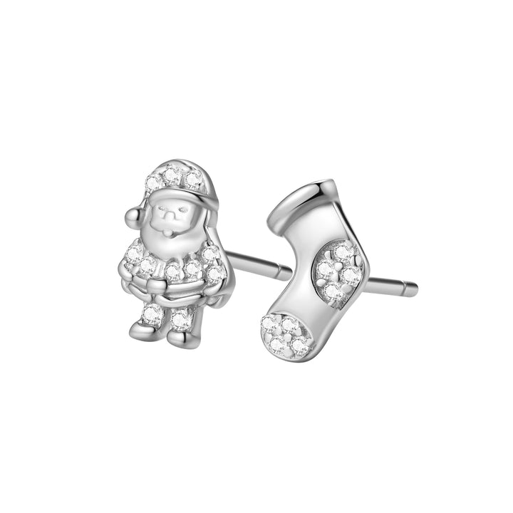 Pendientes Botón Santa y Calcetín Navidad Plata de Ley 925