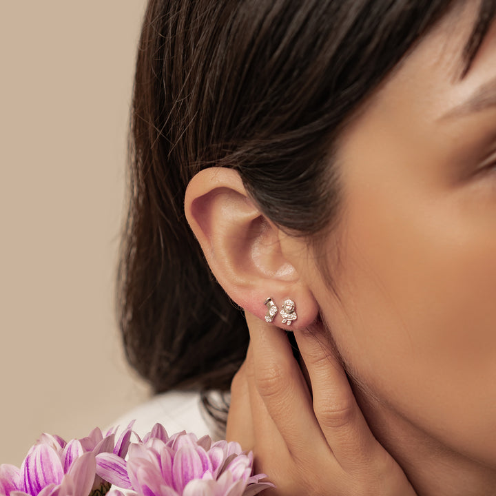 Pendientes Botón Santa y Calcetín Navidad Plata de Ley 925