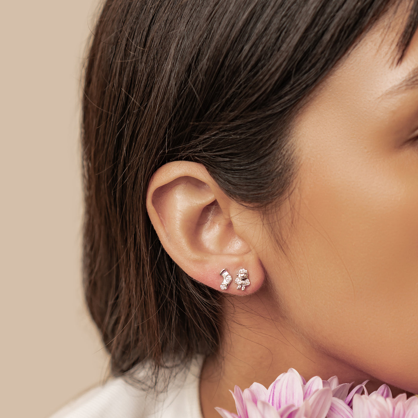 Santa und Weihnachtsstrumpf Ohrstecker Sterling Silber