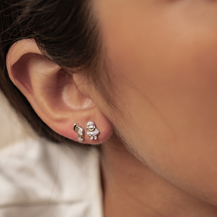 Pendientes Botón Santa y Calcetín Navidad Plata de Ley 925
