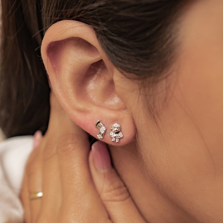 Pendientes Botón Santa y Calcetín Navidad Plata de Ley 925