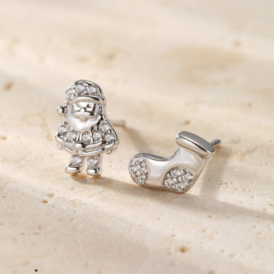 Santa und Weihnachtsstrumpf Ohrstecker Sterling Silber