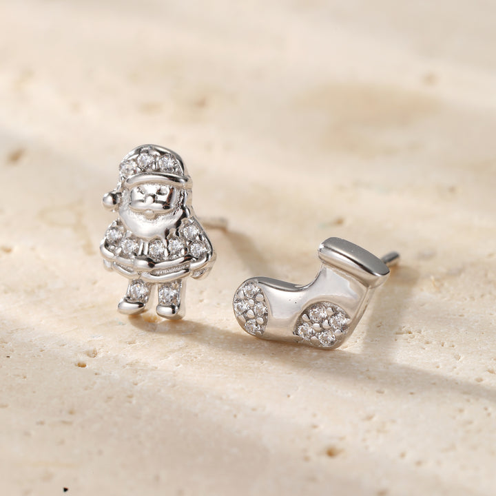 Pendientes Botón Santa y Calcetín Navidad Plata de Ley 925