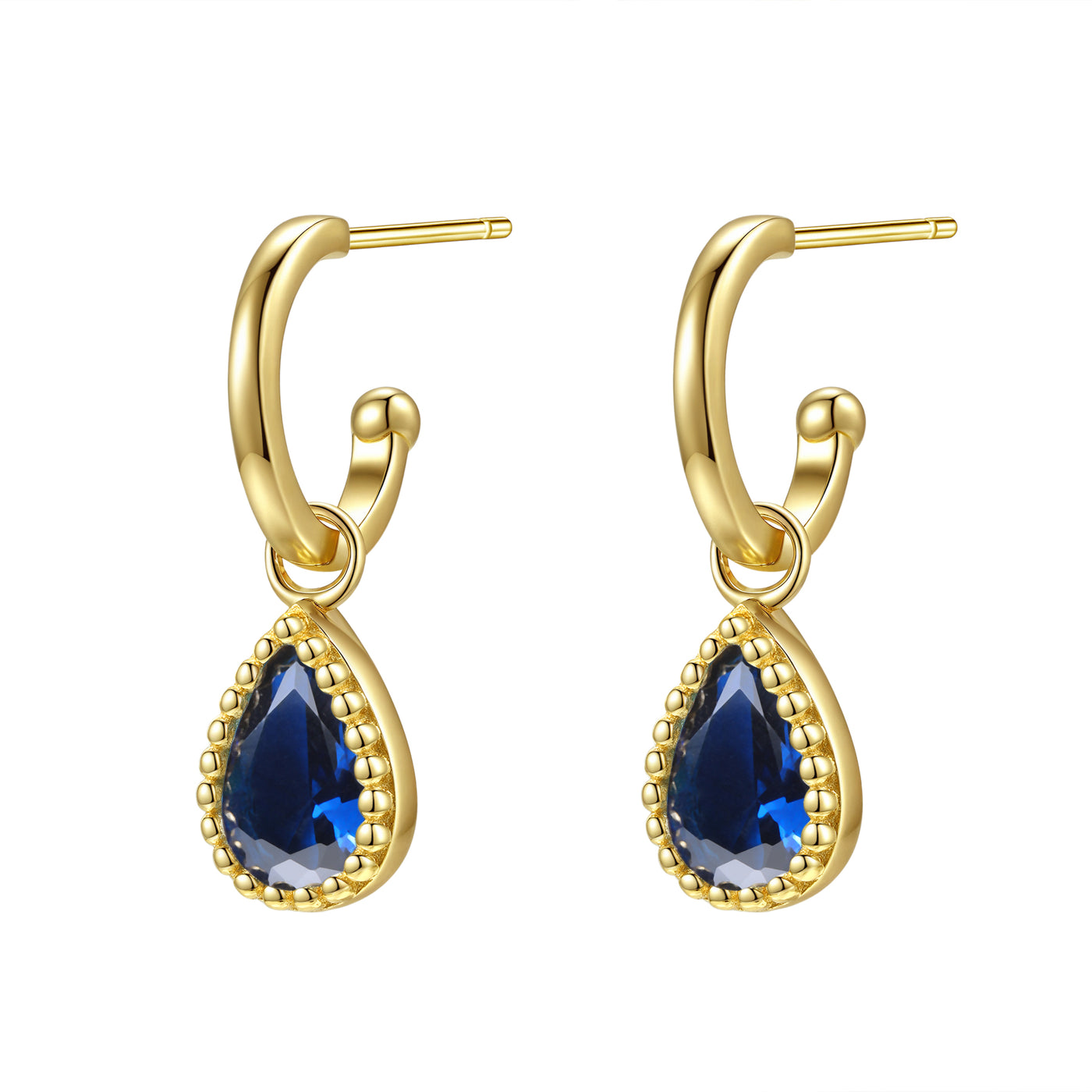 Boucles d’Oreilles Creoles Birthstone Saphir Septembre Sterling Argent