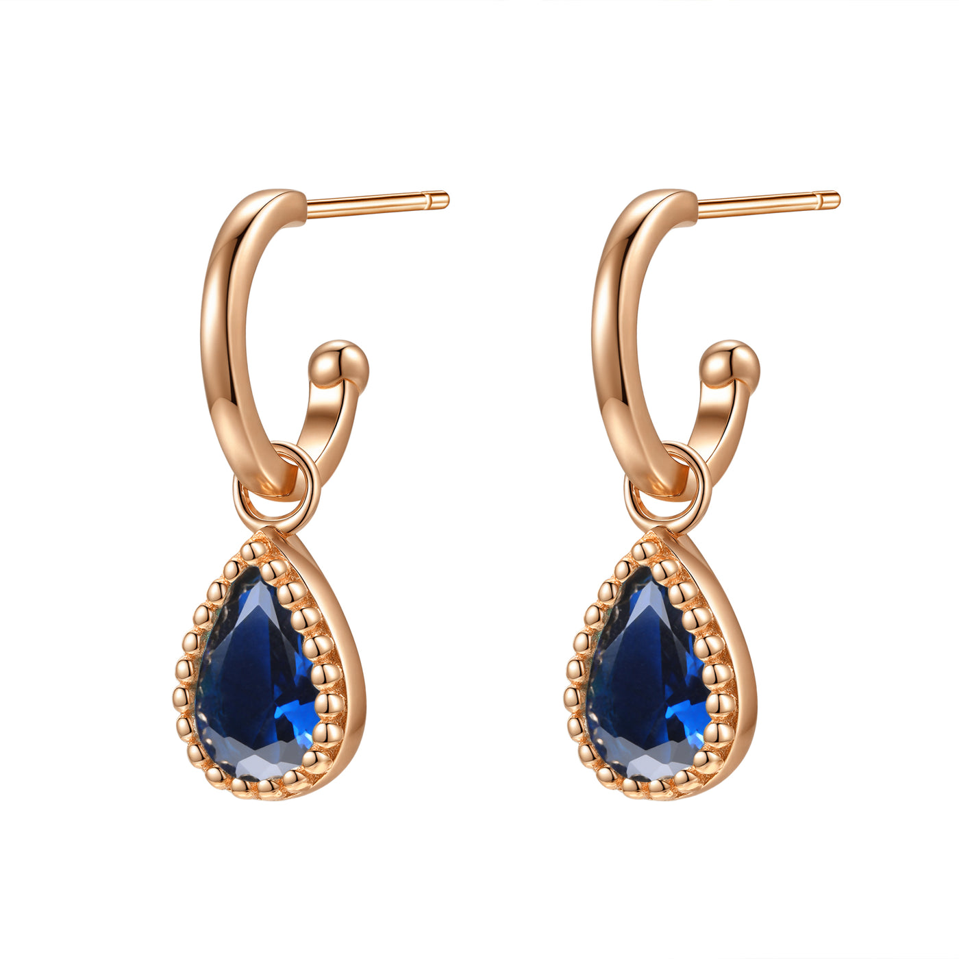 Boucles d’Oreilles Creoles Birthstone Saphir Septembre Sterling Argent