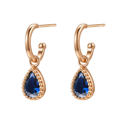 Boucles d’Oreilles Creoles Birthstone Saphir Septembre Sterling Argent