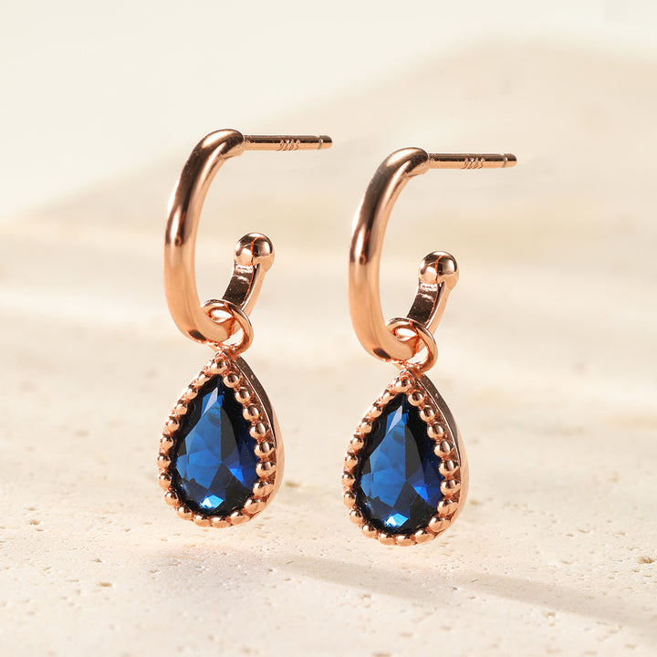 Boucles d’Oreilles Creoles Birthstone Saphir Septembre Argent Sterling