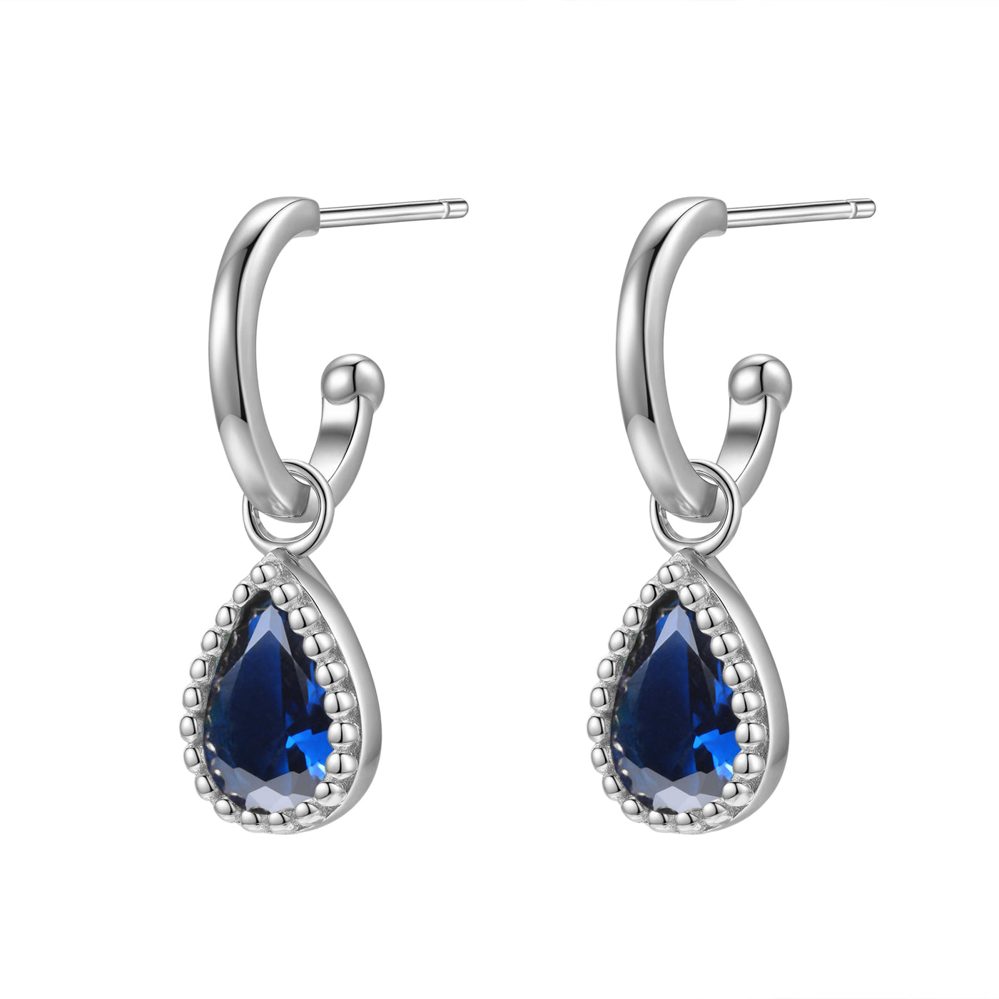 Boucles d’Oreilles Creoles Birthstone Saphir Septembre Sterling Argent