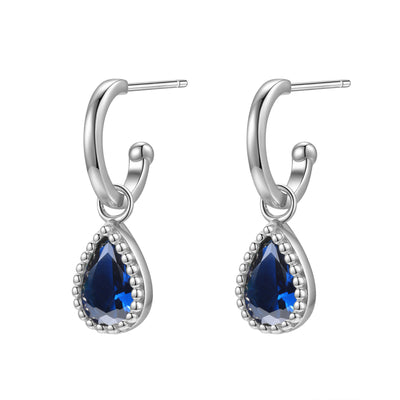 Boucles d’Oreilles Creoles Birthstone Saphir Septembre Sterling Argent