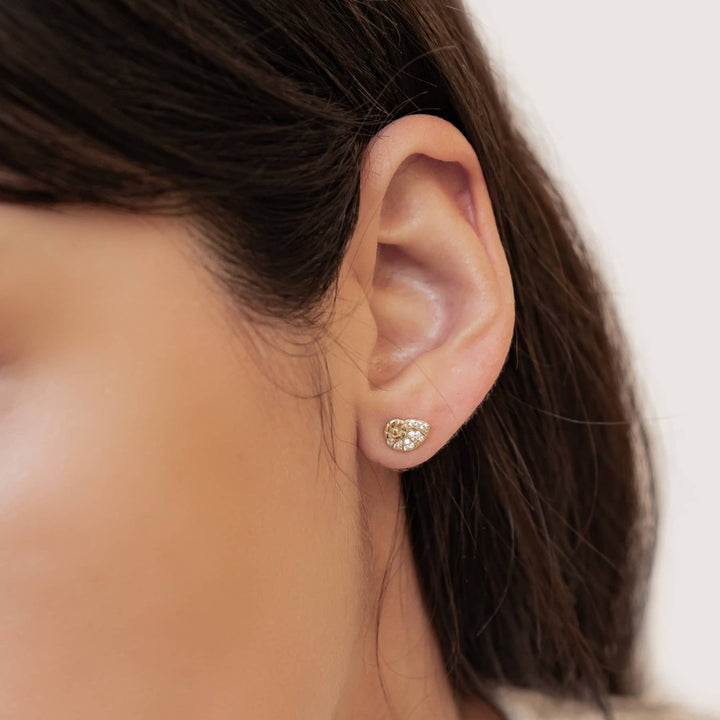 Pendientes Botón Concha Espiral Brillo Plata de Ley 925