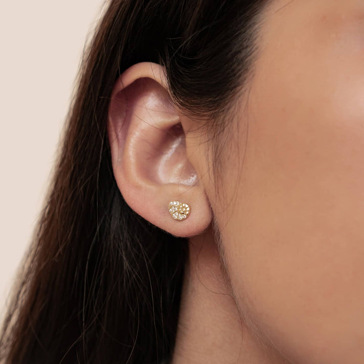 Pendientes Botón Concha Espiral Brillo Plata de Ley 925