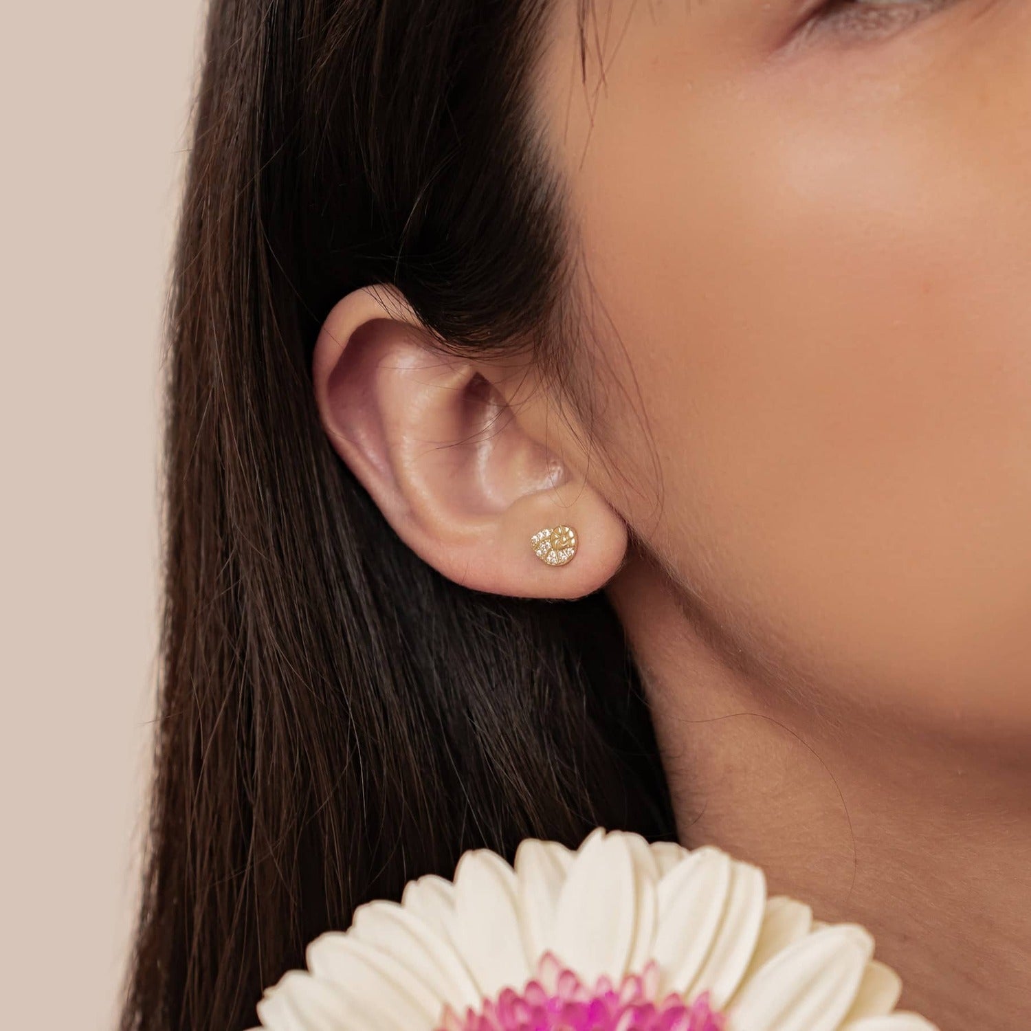 Shell Swirl Sparkle Stud Earrings Sterling Silver