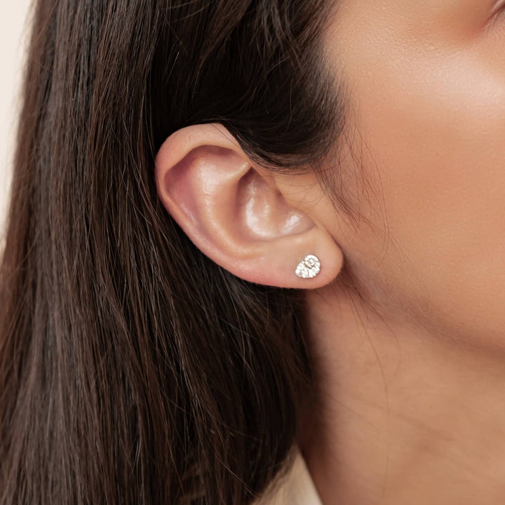 Pendientes Botón Concha Espiral Brillo Plata de Ley 925