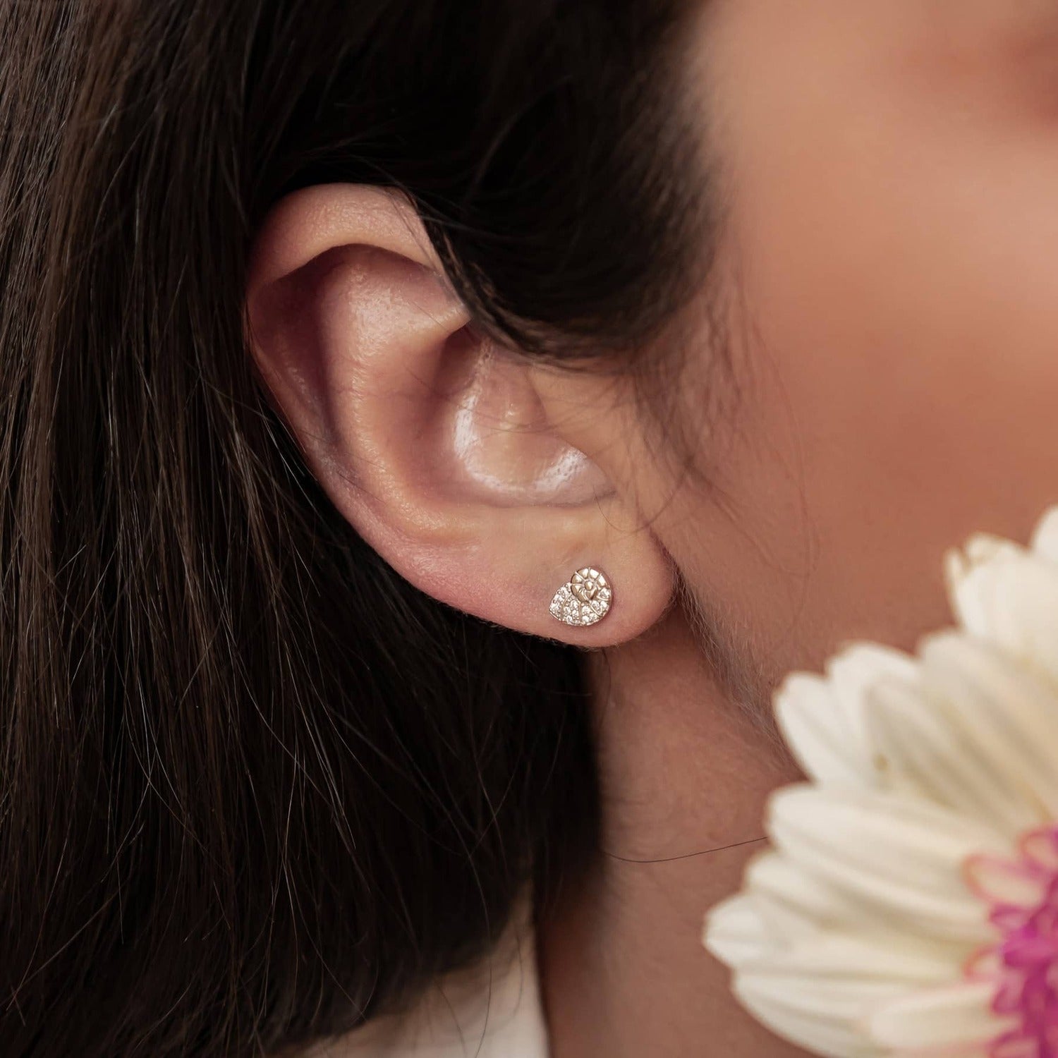 Shell Swirl Sparkle Stud Earrings Sterling Silver