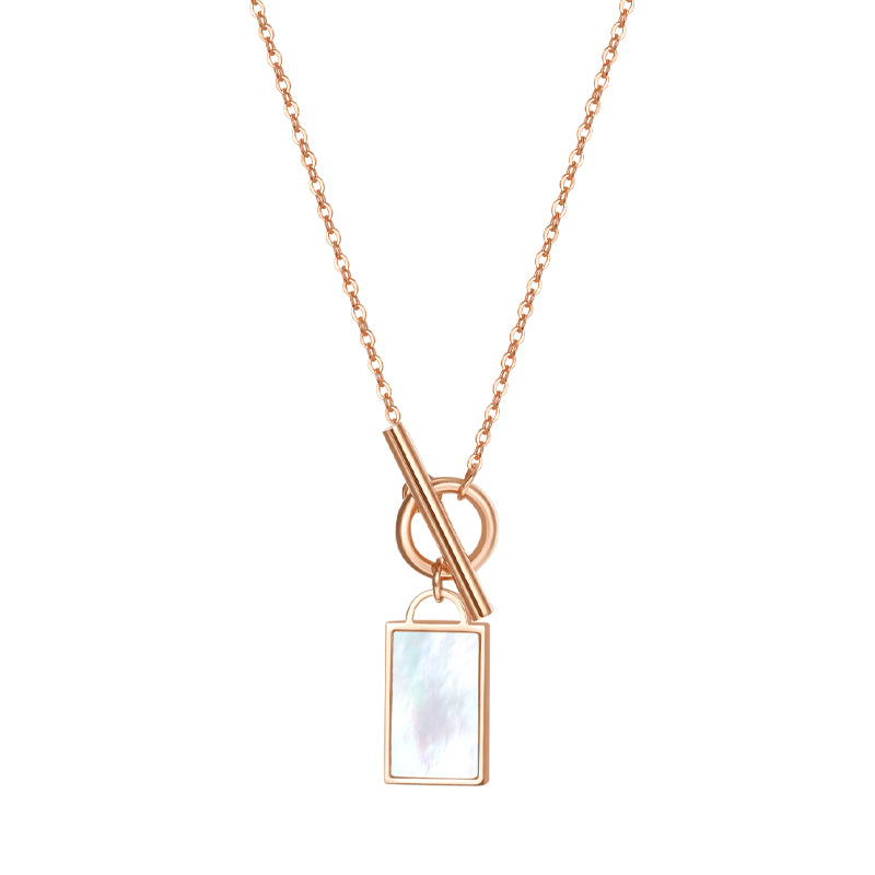 Collier Pendentif Coquille Rectangle T-Barre Chaîne en Or Rose