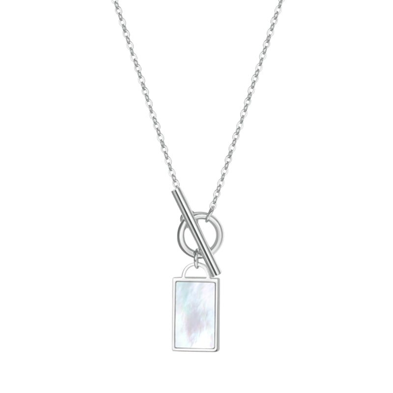 Shell Rectangle Pendant T-Bar Chain Necklace Silver