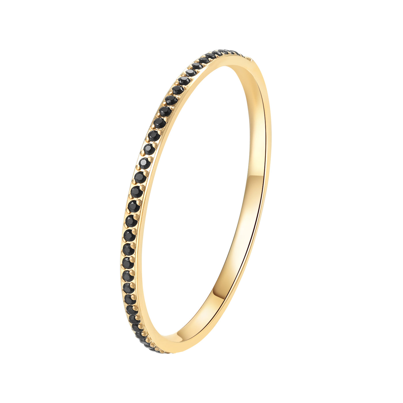 Dünner Band Ring mit schwarzen Edelsteinen in Gold