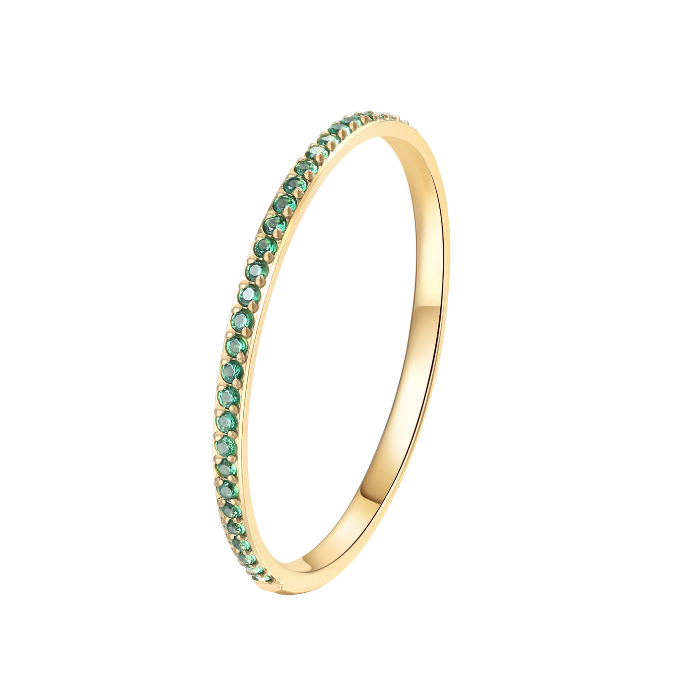 "Anillo de Banda Fina con Gema Verde en Oro
"