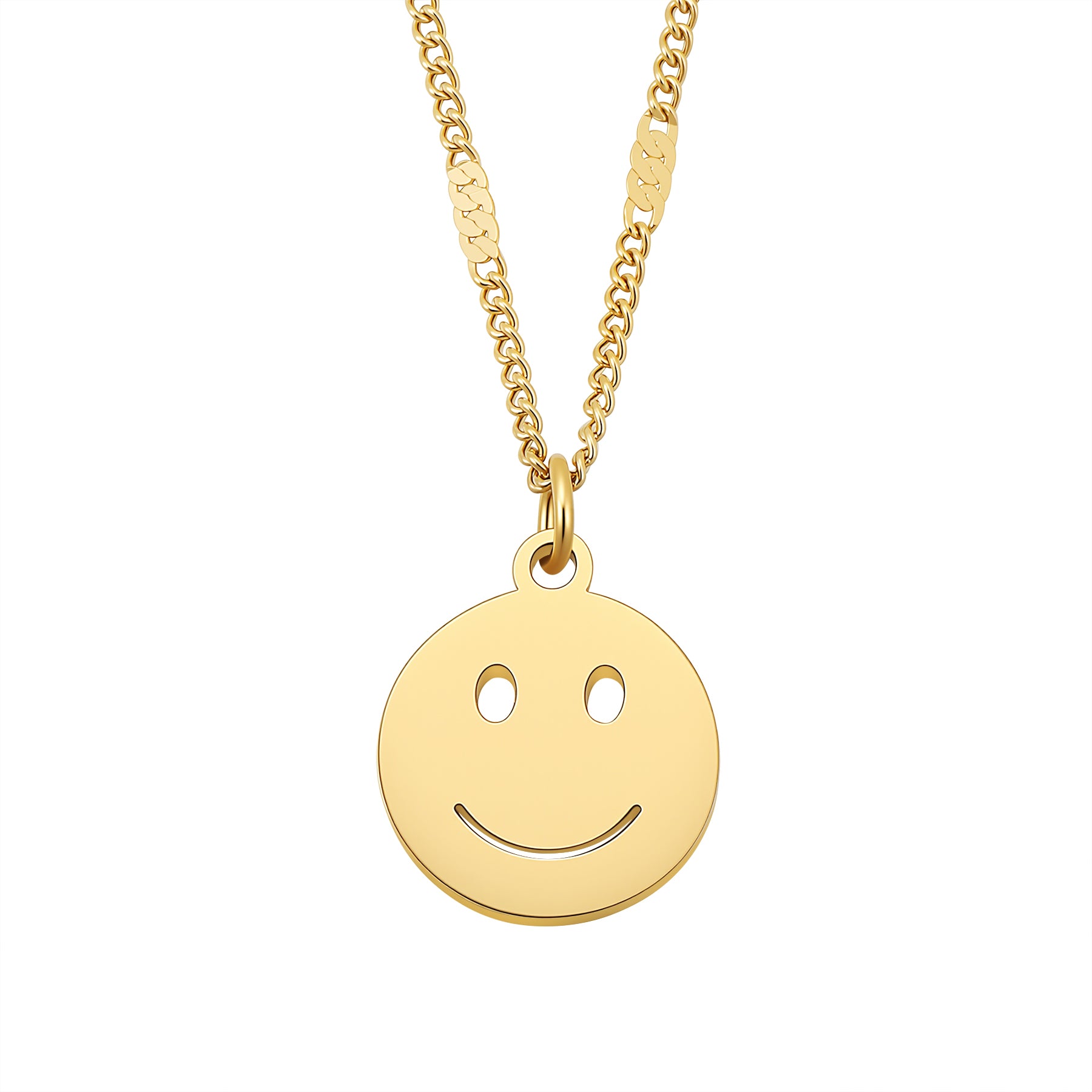 Smiley Face Pendant Necklace Gold
