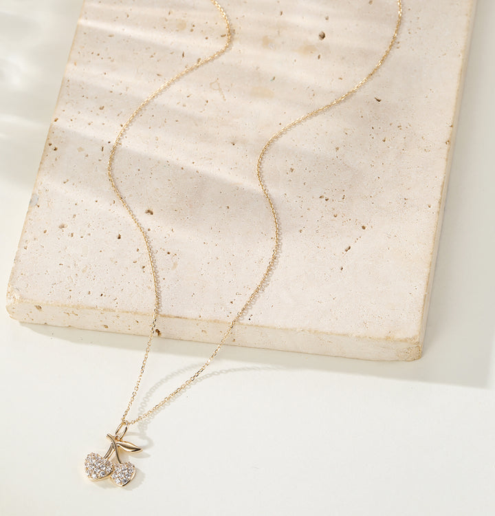 Collier Pendentif Cerise Brillante Or Massif 14 CT