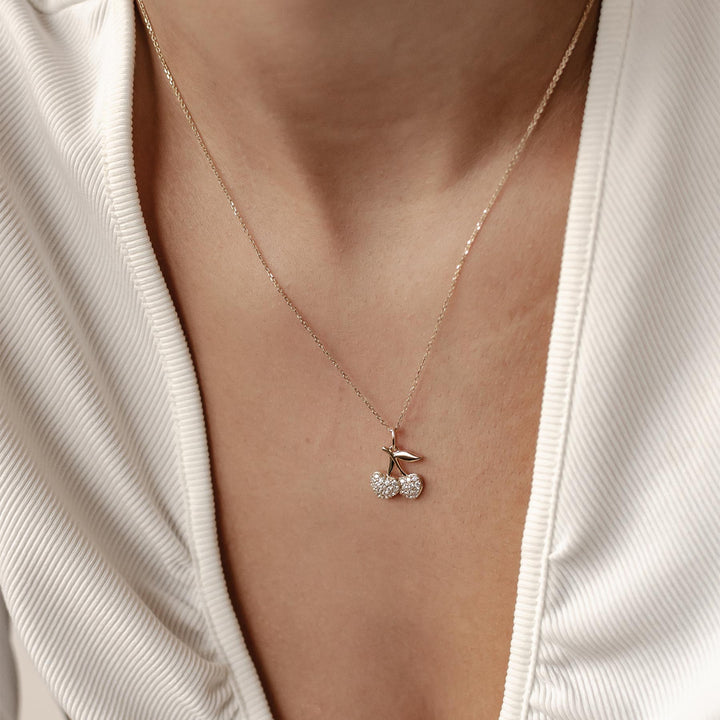 Collier Pendentif Cerise Brillante Or Massif 14 CT